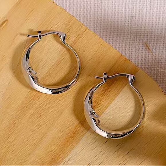 Silver Moon Hoop Minimalist Earrings Earrings - Picture 2 of 7